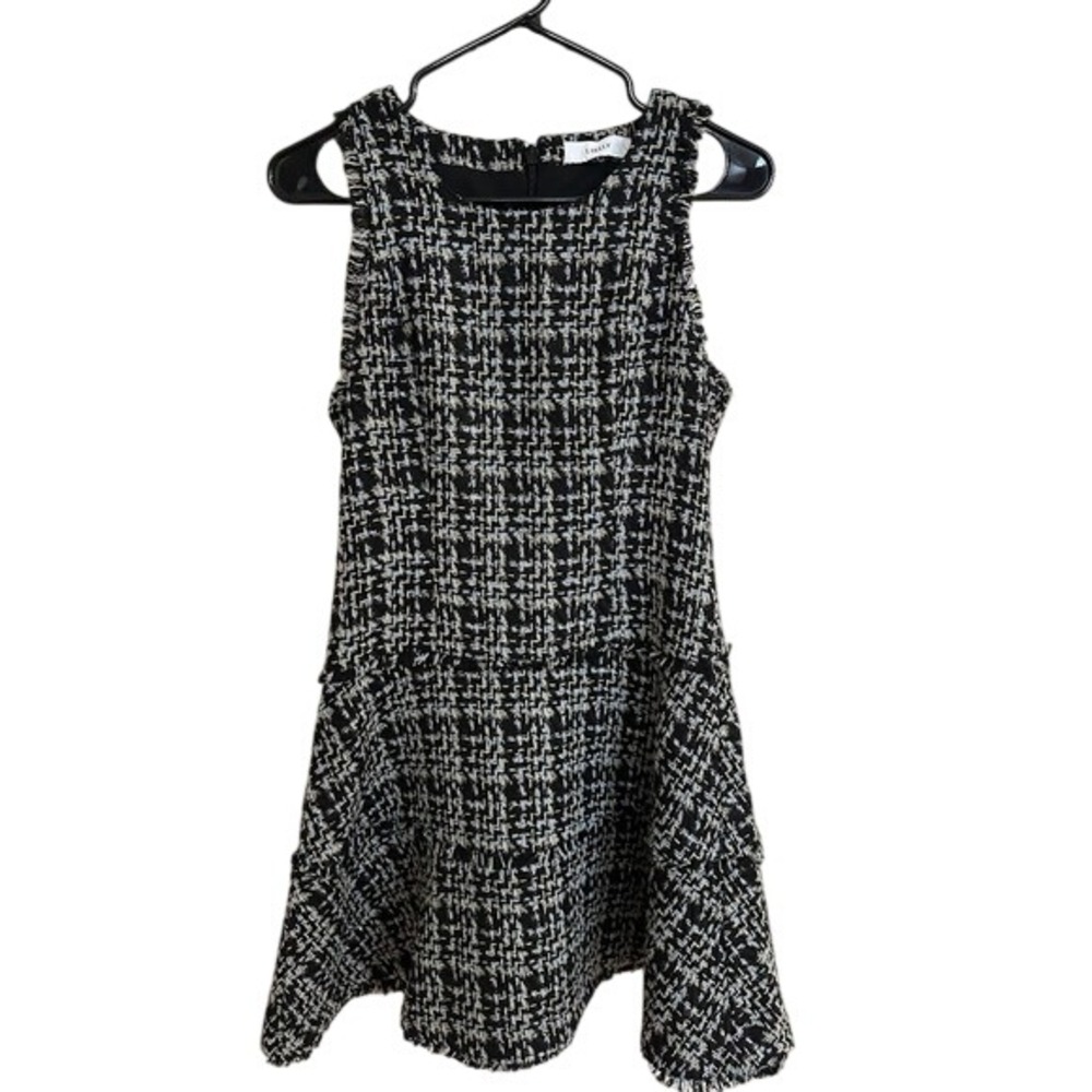 LIKELY Black & Blue Tweed Jewel Mini Dress‎ Sleeveless Fit & Flare Frayed Hem 4?